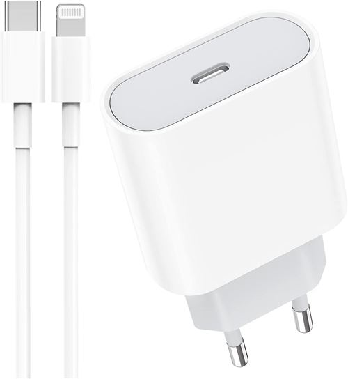 Chargeur USB C 20w chargeur secteur ultra rapide type C adaptateur mural + câble type C vers lightning 2 mètres compatible iPhone APPLE État correct reconditionné disponible sur Fnac