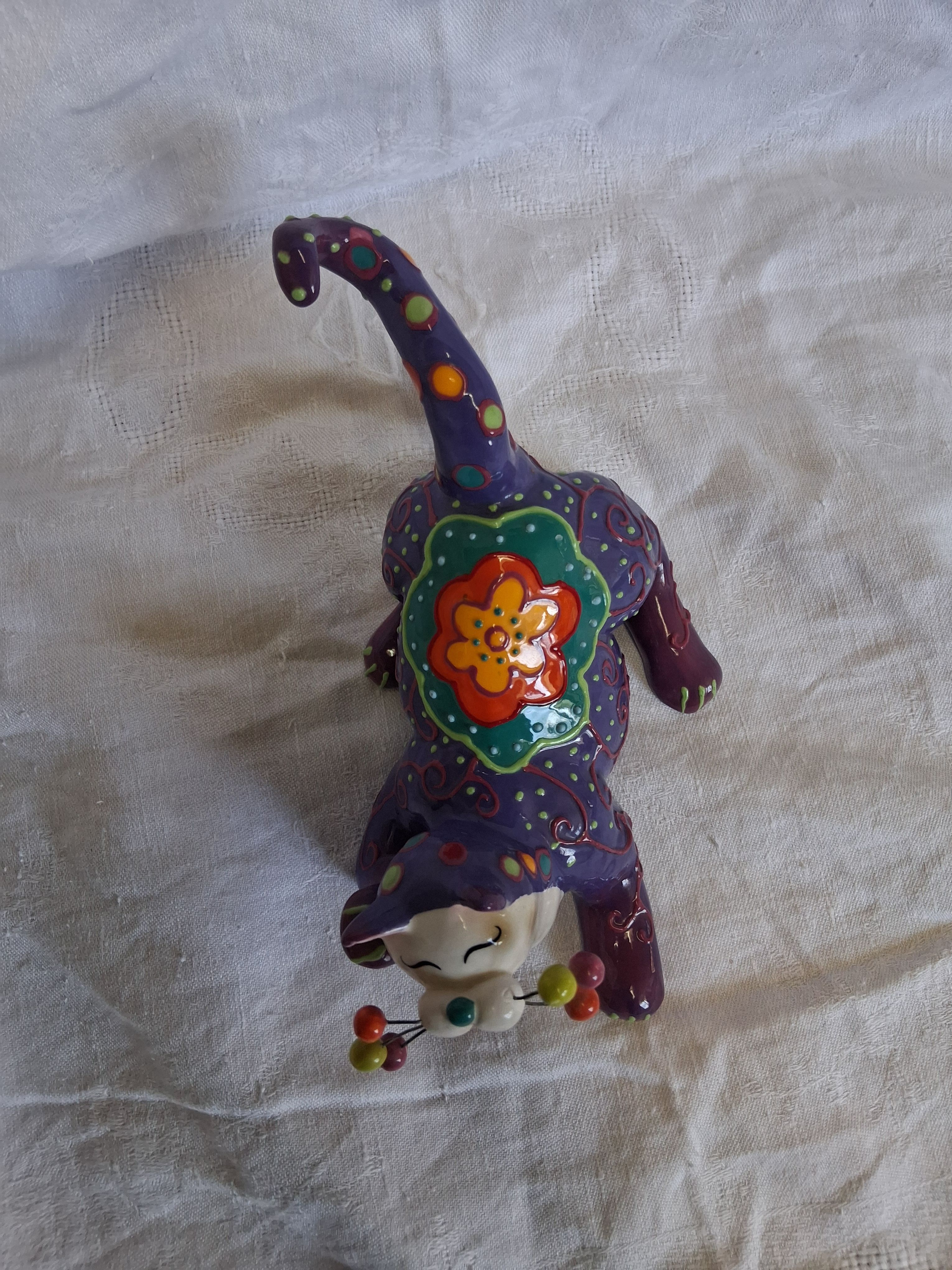 Voir photo 3 de Chat violet en porcelaine coloré Chat violet en porcelaine coloré reconditionné photo 3