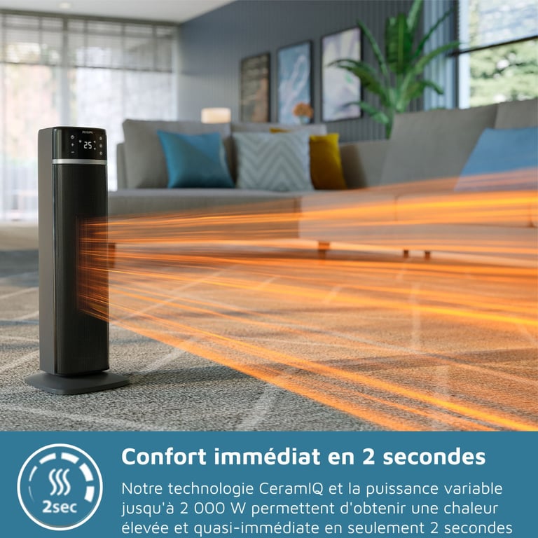 Chauffage tour céramique Philips 5000 Series CX5120/11 2000W Eco AI Wi?Fi Noir/Gris foncé - Très bon état Très bon état Philips reconditionné photo 2 | Dero