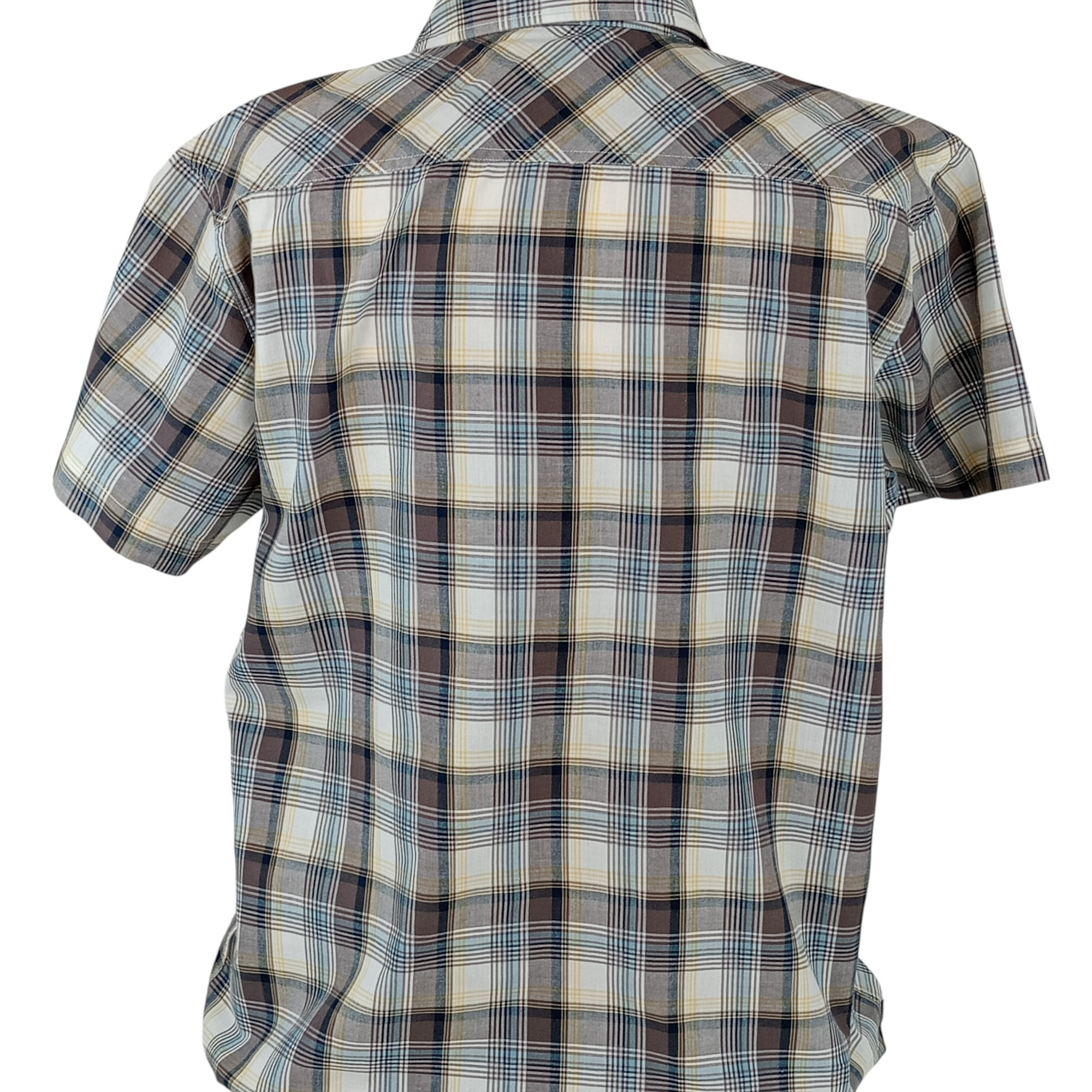 Voir photo 2 de Chemise - homme - marque Aigle - manches courtes - motif carreaux - couleur marron et beige - taille XL (44) Chemise - homme - marque Aigle - manches courtes - motif carreaux - couleur marron et beige - taille XL (44) Très bon état reconditionné photo 2
