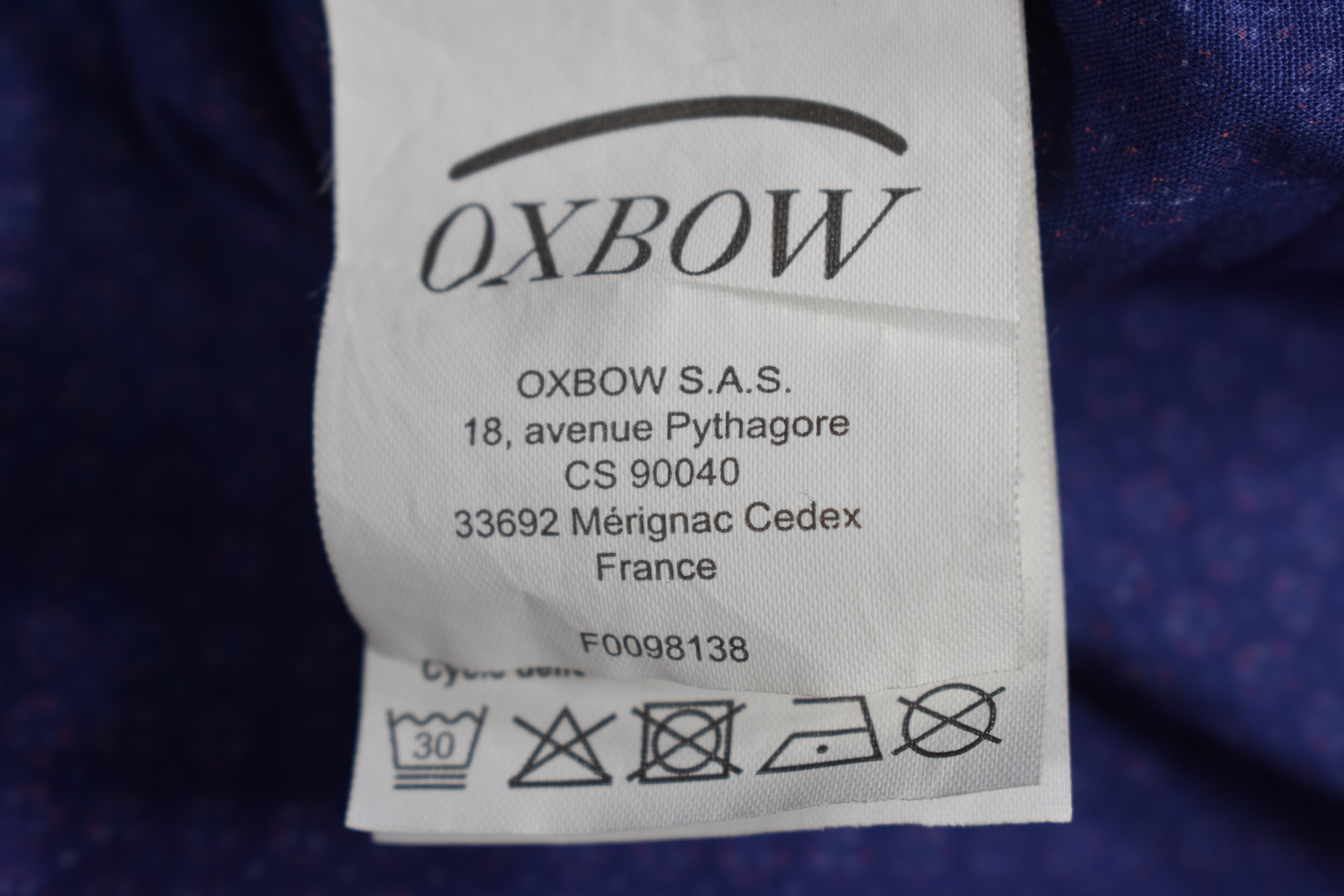 Voir photo 7 de Chemise homme OXBOW Mérignac France, mauve, taille XXL, manches courtes 100 % coton à fins motifs. Chemise homme OXBOW Mérignac France, mauve, taille XXL, manches courtes 100 % coton à fins motifs. Très bon état reconditionné photo 7