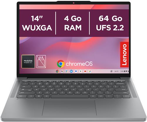 Chromebook Lenovo 14M8911 14" WUXGA Mediatek Kompanio 4 Go RAM 64 Go eMMC Noir et Gris État correct Lenovo reconditionné disponible sur Fnac | Dero