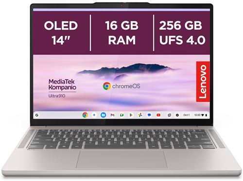 Chromebook Lenovo 14M9610 14” MediaTek Kompanio Ultra 16 Go RAM 256 Go SSD Beige État correct Lenovo reconditionné disponible sur Fnac