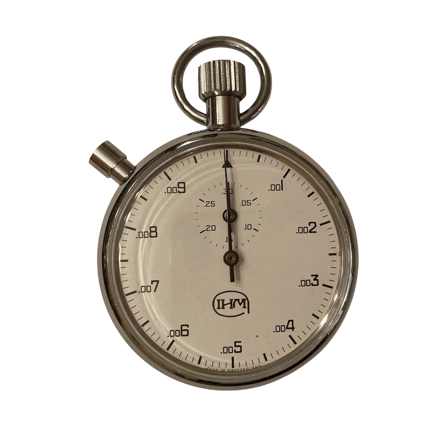 Chronomètre décimal vintage avec remontoir - Marque IHM Bon état - 38,50 € Chronomètre décimal vintage avec remontoir - Marque IHM Bon état reconditionné disponible sur Label Emmaüs