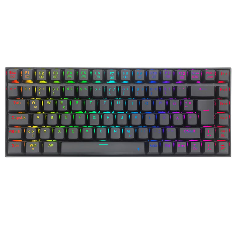 Clavier de jeu mécanique Redragon K629-RGB avec rétroéclairage RGB 75% | 84 touches | Interrupteurs rouges | Disposition DE | Noir - Bon état Bon état Redragon reconditionné disponible sur Pixmania