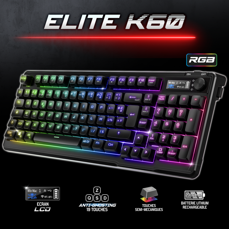 Clavier gamer Elite K60 Dark sans fil Parfait état Spirit of Gamer reconditionné disponible sur AfB