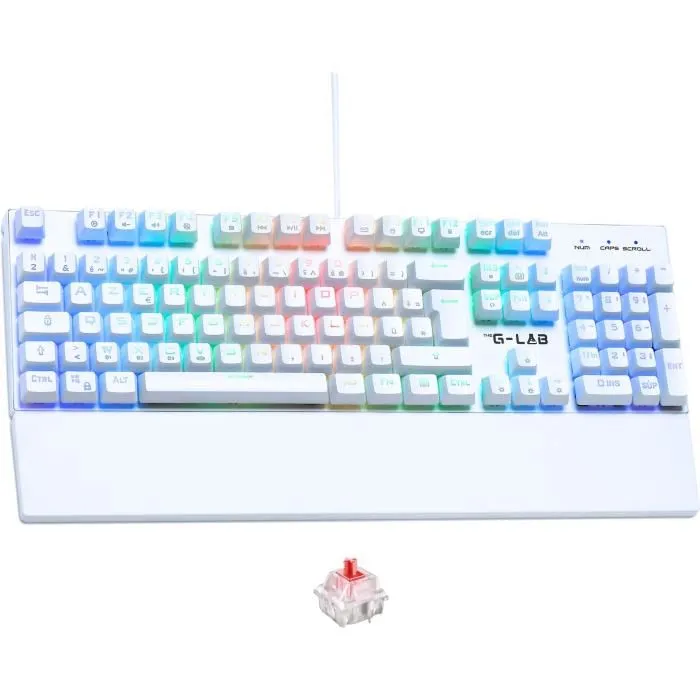 Clavier Gamer - The G-Lab - KEYZ RUBIDIUM - Mécanique (Switch Rouge) - Repose Poignet - RGB - Filaire - Azerty - Blanc Reconditionné - 49,00 € Clavier Gamer - The G-Lab - KEYZ RUBIDIUM - Mécanique (Switch Rouge) - Repose Poignet - RGB - Filaire - Azerty - Blanc Reconditionné The G-Lab reconditionné disponible sur Cdiscount Seconde Vie