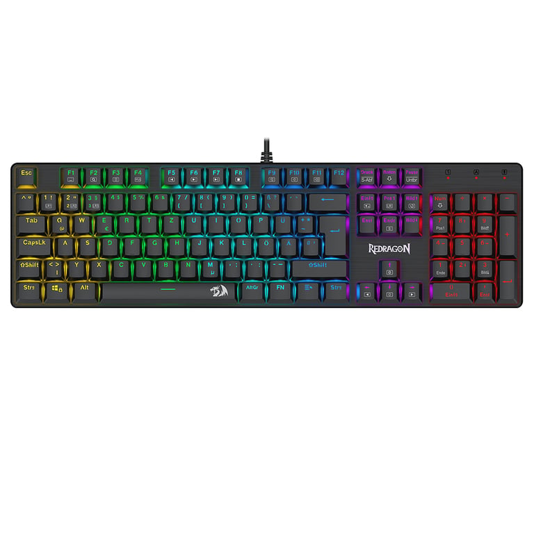 Clavier mécanique Redragon K671-DE, disposition DE 105 touches, switch rouge, rétroéclairage arc-en-ciel (avec touches ESC et Espace rouges) - Bon état Bon état Redragon reconditionné disponible sur Pixmania