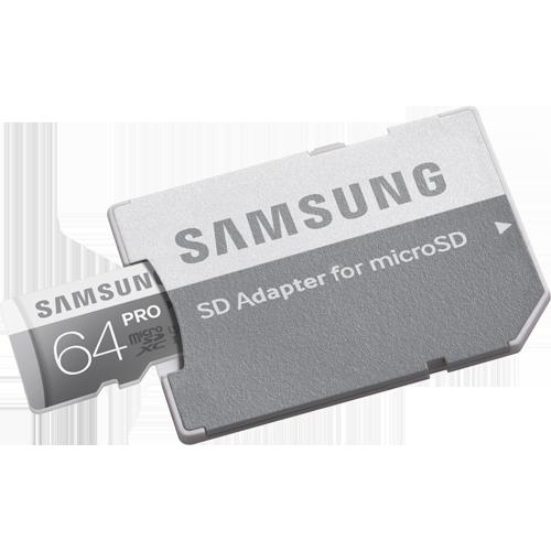 Voir photo 2 de Clé USB Carte Mémoire MicroSD Pro 64GB Class 10 - 90 MB/S + Adaptateur SD Samsung | Dero Clé USB Carte Mémoire MicroSD Pro 64GB Class 10 - 90 MB/S + Adaptateur SD Samsung Reconditionné Samsung reconditionné photo 2 | Dero