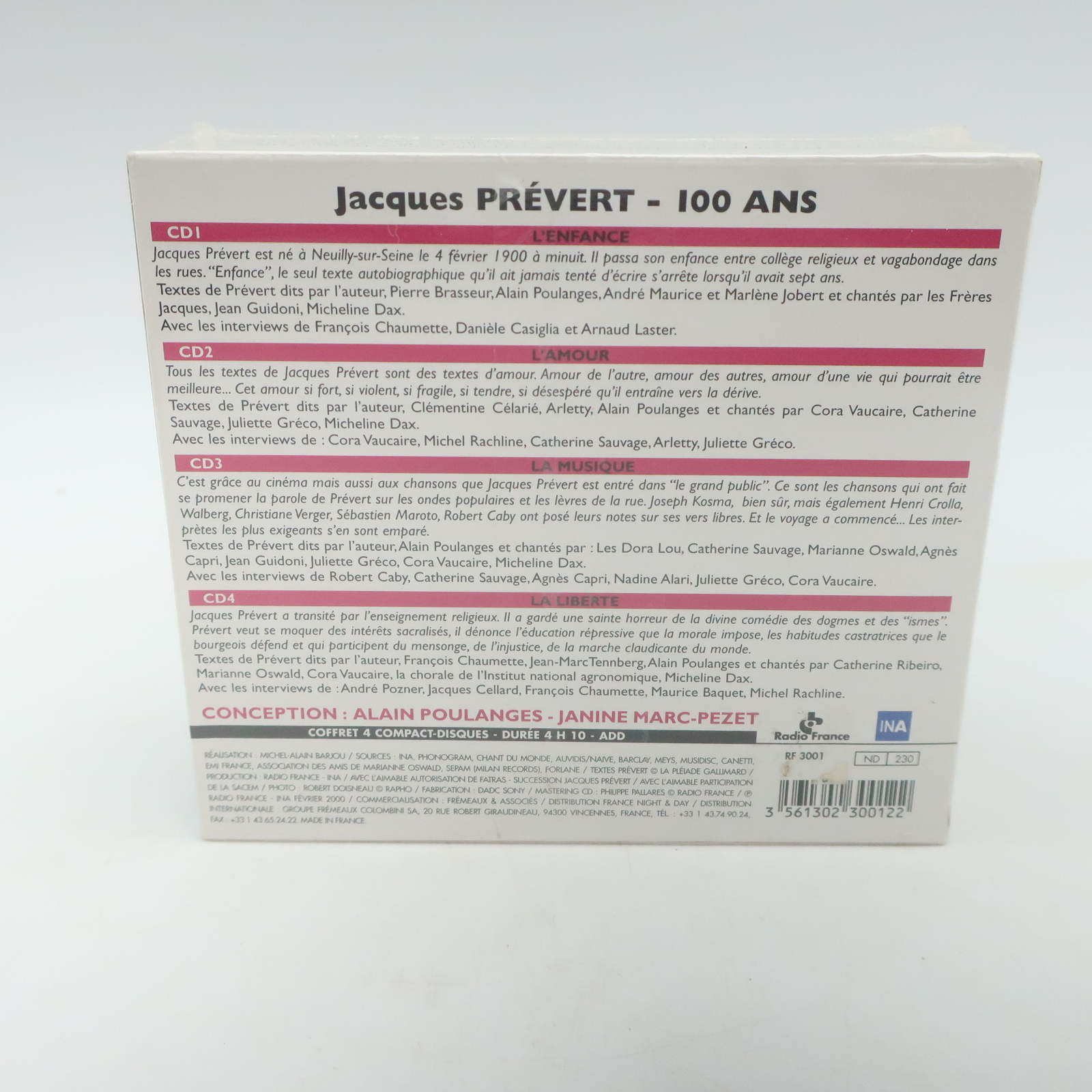 Voir photo 6 de Coffret 4 CD " Jacques Prévert 200 Barclay (Sous Blister) Coffret 4 CD " Jacques Prévert 200 Barclay (Sous Blister) Parfait état reconditionné photo 6