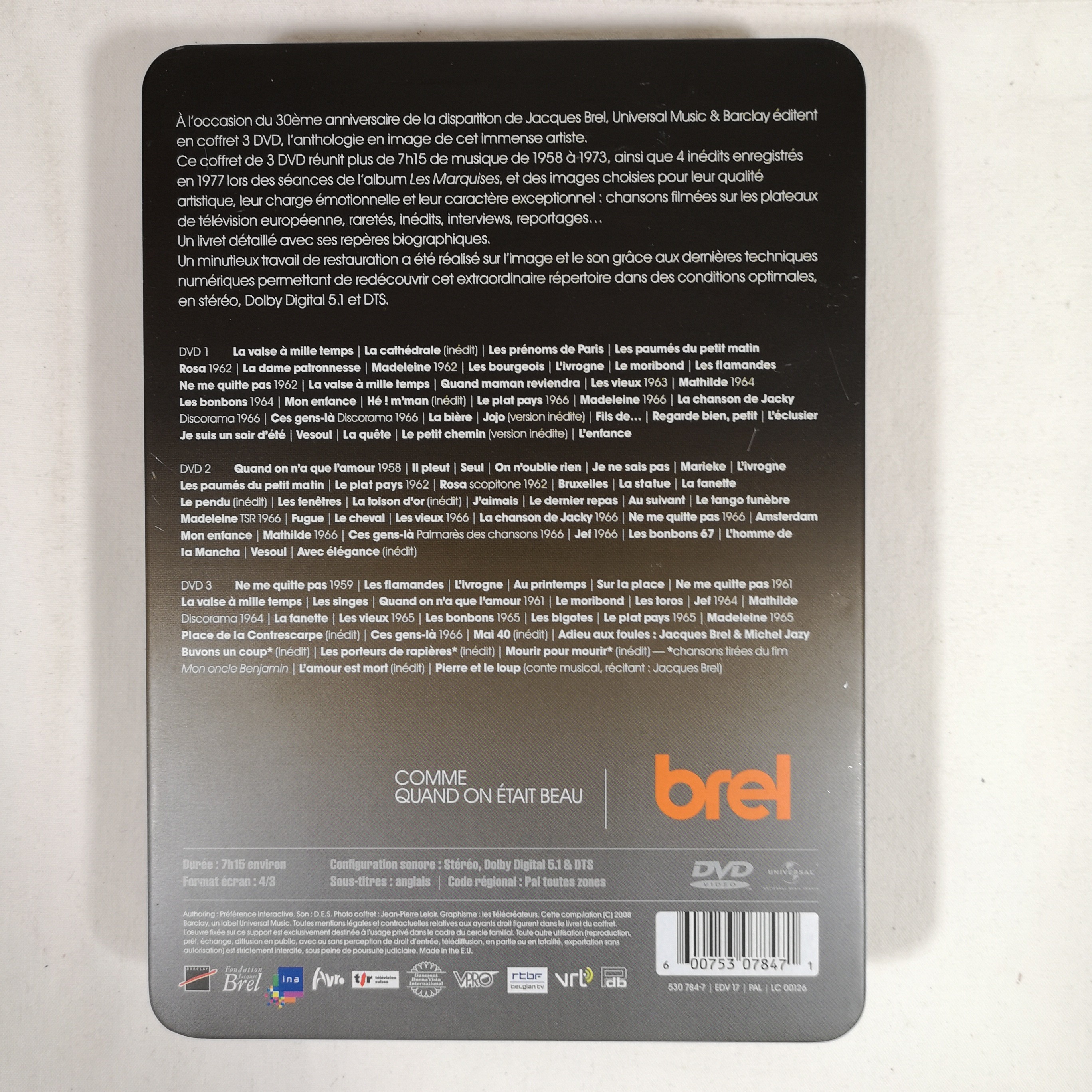 Voir photo 3 de Coffret métal collector BREL "Comme quand on était beau" Steelbook 3 DVD Coffret métal collector BREL "Comme quand on était beau" Steelbook 3 DVD Très bon état reconditionné photo 3