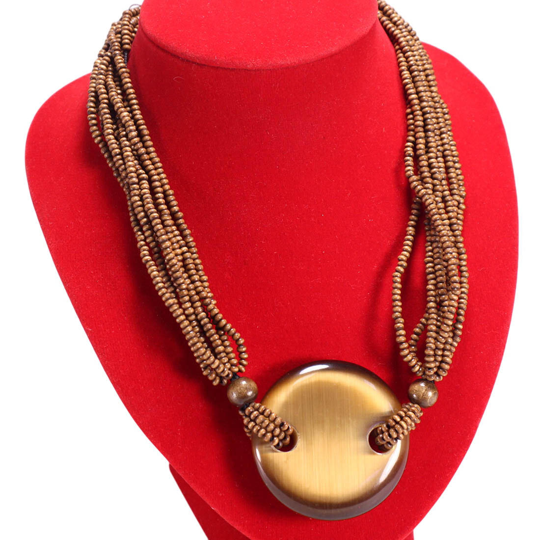 Collier Titto en fines perles de bois et pendentif en verre Bon état - 22,00 € Collier Titto en fines perles de bois et pendentif en verre Bon état reconditionné disponible sur Label Emmaüs