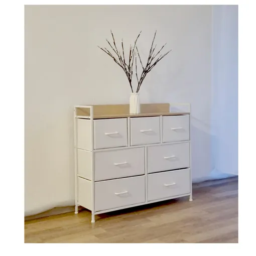 COMMODE Blanc Structure metal Meuble Bois Polyvalent Chiffonnier 7 tiroirs Armoire poigné Mobilier Casier Tissu Lingère Stable pied réglabl Montag facil chambre dressing salon Entrée SDBain 98X85X29cm Bon état reconditionné disponible sur Rakuten