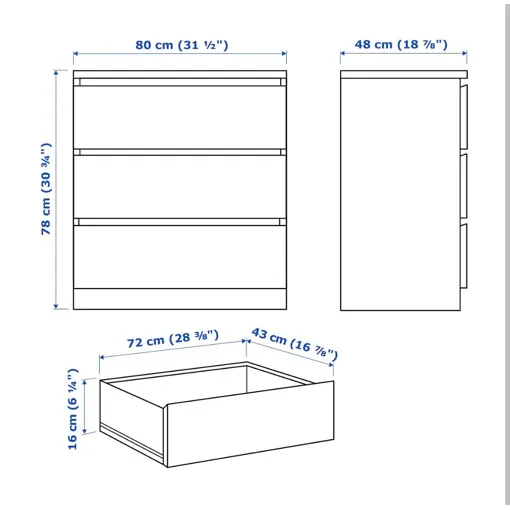 Commode Malm Ikea 3 Tiroirs Bon état reconditionné disponible sur Rakuten