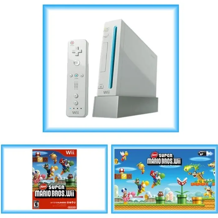 Console de jeu - Nintendo - Wii - New Super Mario Bros Pack - Blanc - Bundle - Sans fil Reconditionné - 115,00 € Console de jeu - Nintendo - Wii - New Super Mario Bros Pack - Blanc - Bundle - Sans fil Reconditionné Nintendo reconditionné disponible sur Cdiscount Seconde Vie