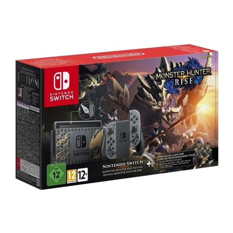 Console Nintendo Switch Edition Monster Hunter Rise + 1 code de téléchargement pour Monster Hunter Rise + DLC Kit Deluxe - Excellent état Parfait état Nintendo reconditionné disponible sur Pixmania