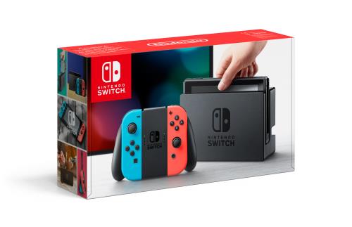 Console Nintendo Switch noire avec manettes Joy-Con droite rouge néon et Joy-Con gauche bleue néon État correct Sony reconditionné disponible sur Fnac