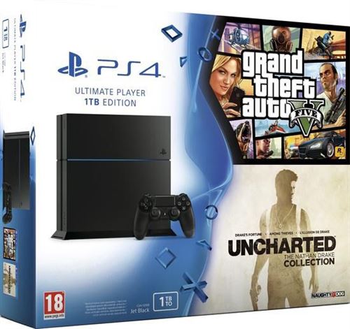 Console PS4 Sony 1 To Noire + GTA 5 PS4 + Uncharted The Nathan Drake Collection PS4 État correct Sony reconditionné disponible sur Fnac