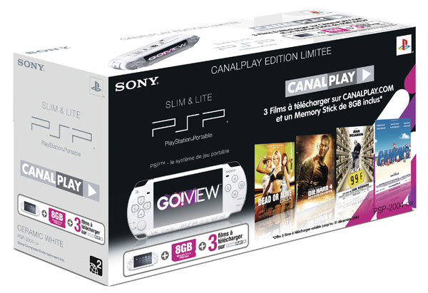 Console Sony PSP 2000 Slim & Lite Blanche + 3 films à télécharger sur Canalplay + Memory Stick 8 Go État correct Sony reconditionné disponible sur Fnac