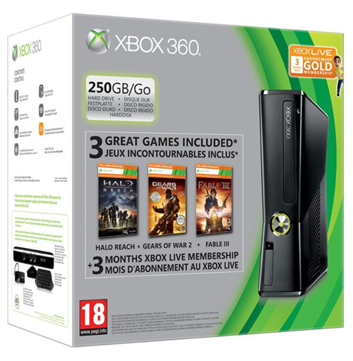 Console Xbox 360 250 Go Microsoft + Halo Reach + Gears of War 2 + Fable 3 + 3 mois d’abonnement gratuit au Xbox Live Gold État correct reconditionné disponible sur Fnac