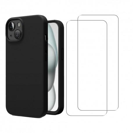 Coque iPhone 15 et 2 écrans de protection - Silicone - Noir Reconditionné N/A reconditionné disponible sur Backmarket
