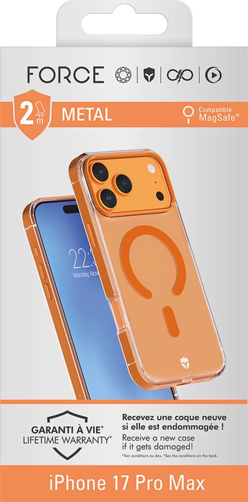 Coque renforcée en métal Forcecase MagSafe Orange pour iPhone 17 Pro Max État correct reconditionné disponible sur Fnac