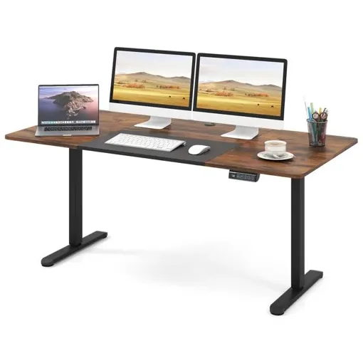 COSTWAY Bureau Assis-Debout Électrique 140x70x72-116cm Réglable en Hauteur - 3 Mémoires, Anti-Collision, Trou pour Câble, Marron Bon état reconditionné disponible sur Rakuten