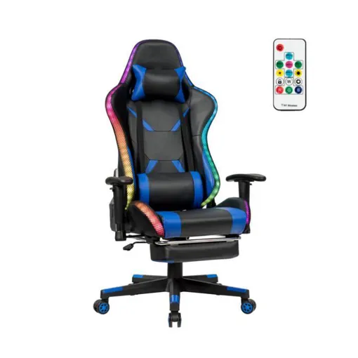 COSTWAY Chaise Gaming RVB , Fauteuil Gamer Éclairage LED 358 Effets en PU avec Dossier, Hauteur et Repose Pieds Réglable Bleu Bon état reconditionné disponible sur Rakuten