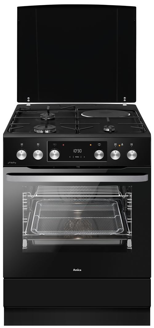 Cuisinière mixte Amica ACM7035RN 60 x 60 cm - 3 foyers gaz + 1 electrique, NOIR MAT État correct Amica reconditionné disponible sur Fnac