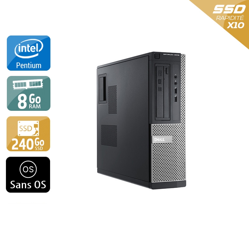 Dell Optiplex 3010 Desktop Pentium G Dual Core - 8Go RAM 240Go SSD Sans OS Bon étatOccasion certifiée reconditionnée Bon état reconditionné disponible sur Kiatoo