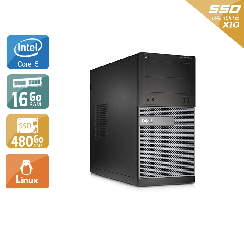 Dell Optiplex 3020 Tower i5 - 16Go RAM 480Go SSD Linux Bon étatOccasion certifiée reconditionnée Bon état reconditionné disponible sur Kiatoo