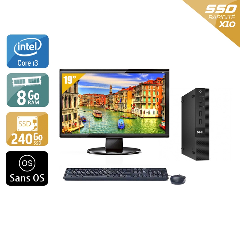 Dell Optiplex 3020M Micro i3 + Écran - 19'' 8Go RAM 240Go SSD Sans OS Bon étatOccasion certifiée reconditionnée Bon état reconditionné disponible sur Kiatoo