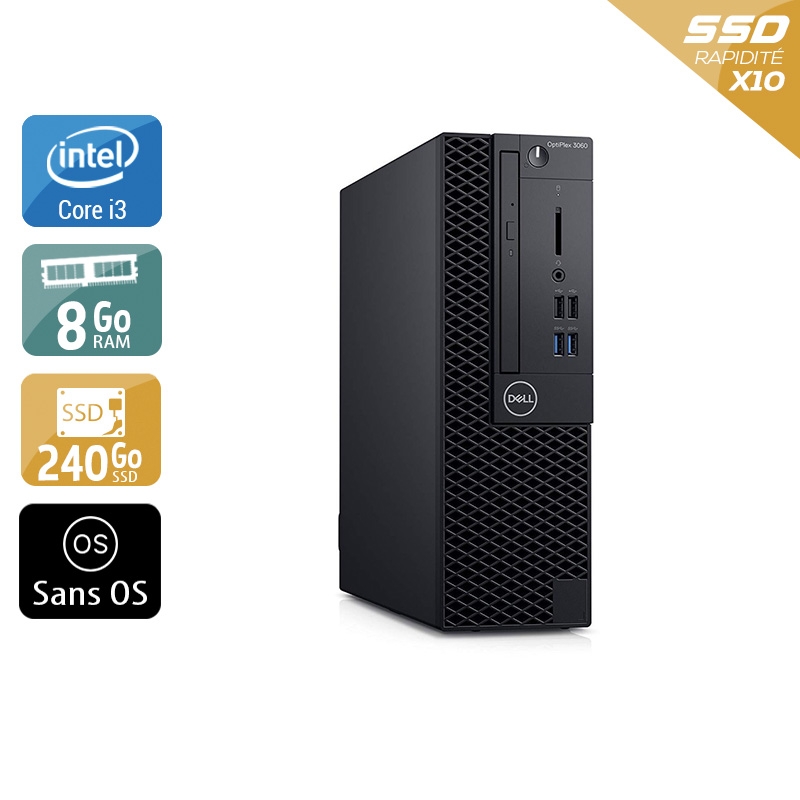 Dell Optiplex 3060 SFF i3 Gen 8 - 8Go RAM 240Go SSD Sans OS Bon étatOccasion certifiée reconditionnée Bon état - 229,00 € Dell Optiplex 3060 SFF i3 Gen 8 - 8Go RAM 240Go SSD Sans OS Bon étatOccasion certifiée reconditionnée Bon état reconditionné disponible sur Kiatoo | Dero