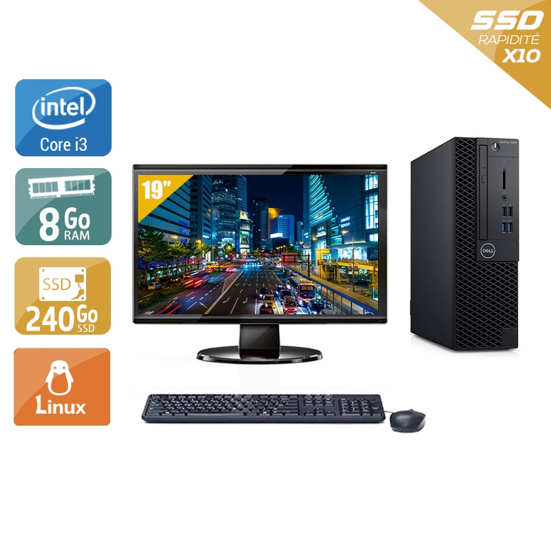 Dell Optiplex 3060 SFF i3 Gen 8 + Écran - 19'' 8Go RAM 240Go SSD Linux Bon étatOccasion certifiée reconditionnée Bon état reconditionné disponible sur Kiatoo | Dero