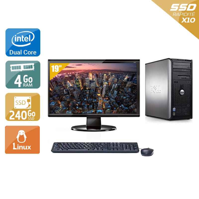 Dell Optiplex 360 Tower Dual Core + Écran - 19'' 4Go RAM 240Go SSD Linux Bon étatOccasion certifiée reconditionnée Bon état reconditionné disponible sur Kiatoo | Dero