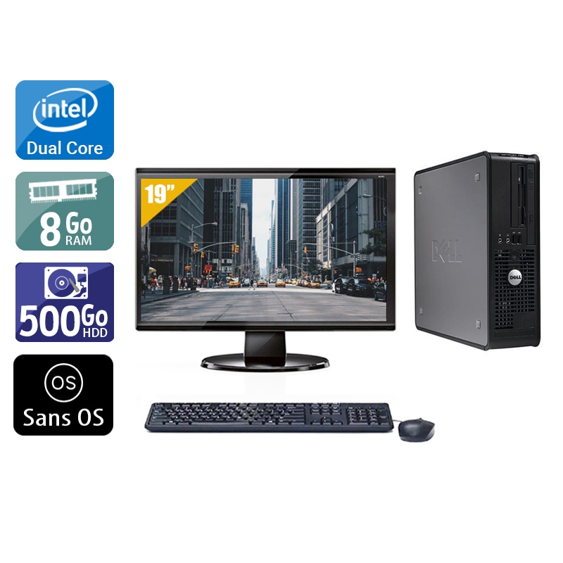 Dell Optiplex 380 SFF Dual Core + Écran - 19'' 8Go RAM 500Go HDD Sans OS Bon étatOccasion certifiée reconditionnée Bon état reconditionné disponible sur Kiatoo | Dero