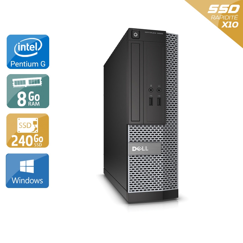 Dell Optiplex 390 Desktop Pentium G Dual Core - 8Go RAM 240Go SSD Windows 10 Bon étatOccasion certifiée reconditionnée Bon état reconditionné disponible sur Kiatoo