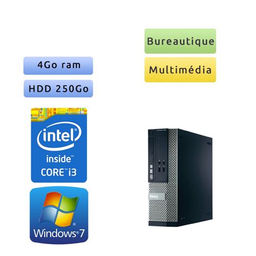 Dell Optiplex 390 SFF - Windows 7 - i3 4Go 250Go - Clavier/Souris - Ordinateur Tour Bureautique PC Noir État correct Dell reconditionné disponible sur Fnac