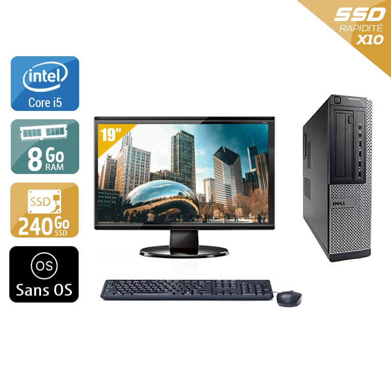 Dell Optiplex 7010 Desktop i5 + Écran - 19'' 8Go RAM 240Go SSD Sans OS État correctOccasion certifiée reconditionnée Bon état reconditionné disponible sur Kiatoo