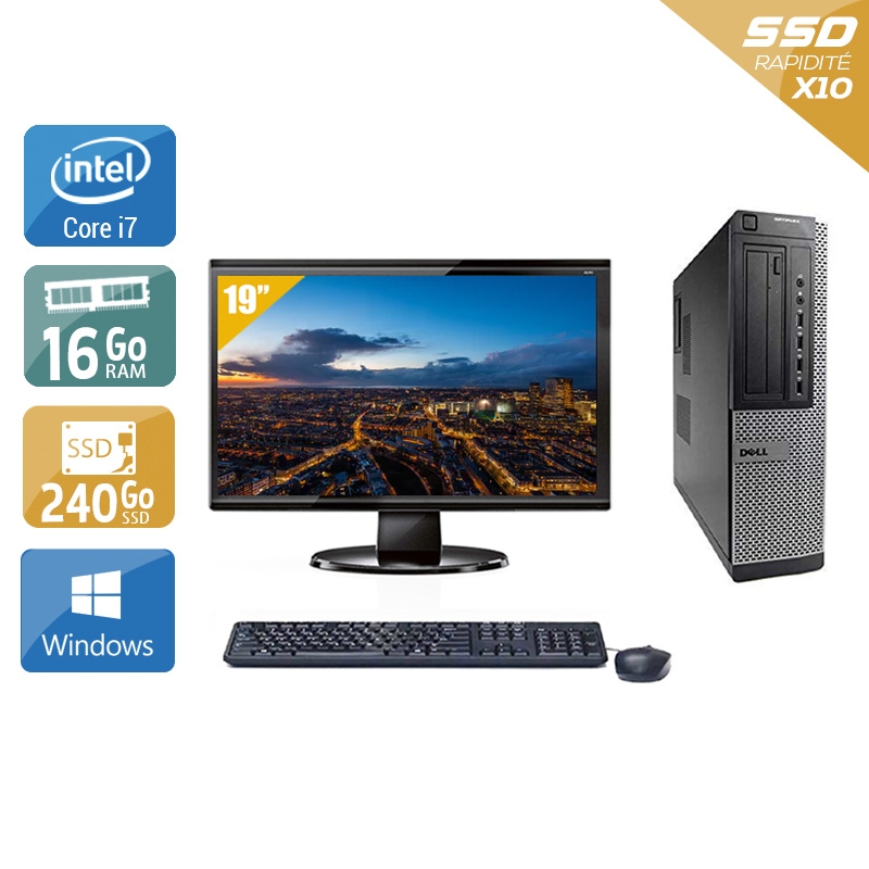 Dell Optiplex 7010 Desktop i7 + Écran - 19'' 16Go RAM 240Go SSD Windows 10 Bon étatOccasion certifiée reconditionnée Bon état reconditionné disponible sur Kiatoo