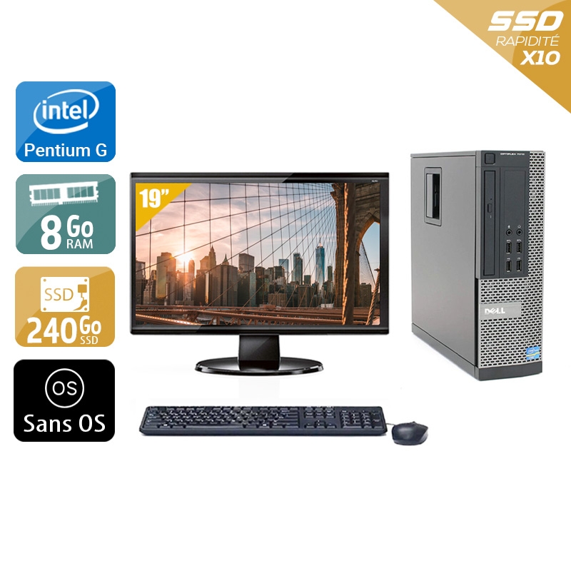 Dell Optiplex 7010 SFF Pentium G Dual Core + Écran - 19'' 8Go RAM 240Go SSD Sans OS Bon étatOccasion certifiée reconditionnée Bon état reconditionné disponible sur Kiatoo
