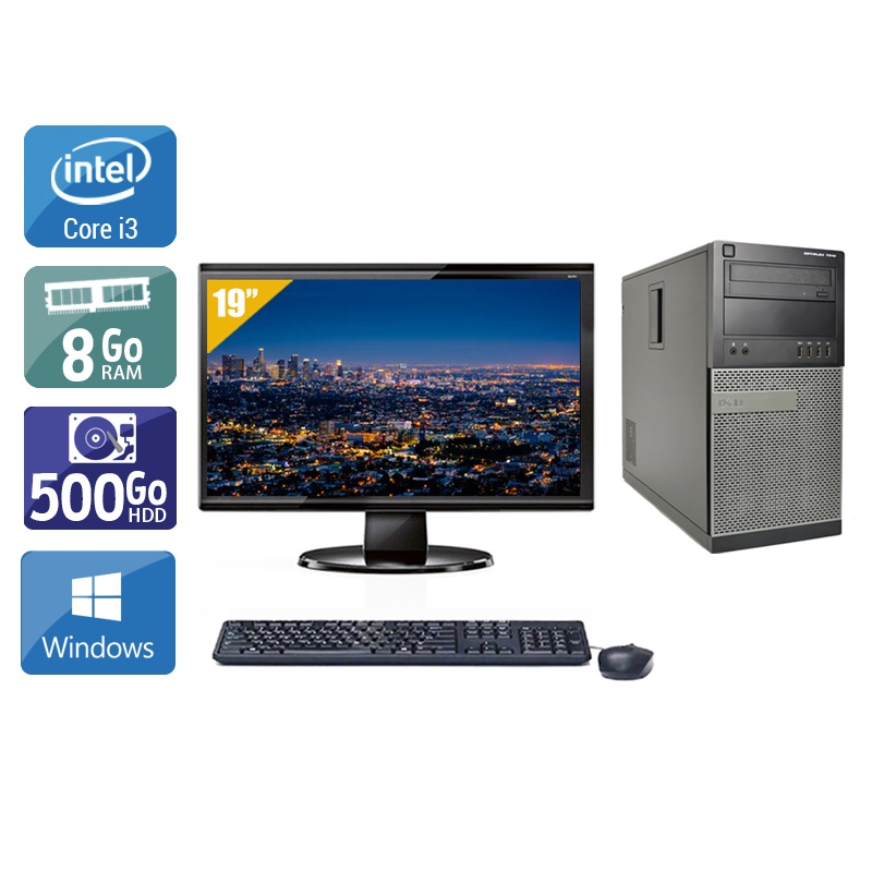 Dell Optiplex 7010 Tower i3 + Écran - 19'' 8Go RAM 500Go HDD Windows 10 Bon étatOccasion certifiée reconditionnée Bon état reconditionné disponible sur Kiatoo | Dero