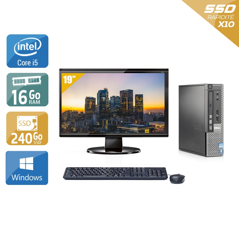 Dell Optiplex 7010 USDT i5 + Écran - 19'' 16Go RAM 240Go SSD Windows 10 État correctOccasion certifiée reconditionnée Bon état reconditionné disponible sur Kiatoo