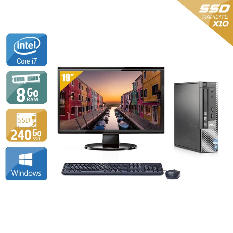 Dell Optiplex 7010 USDT i7 + Écran - 19'' 8Go RAM 240Go SSD Windows 10 Bon étatOccasion certifiée reconditionnée Bon état reconditionné disponible sur Kiatoo