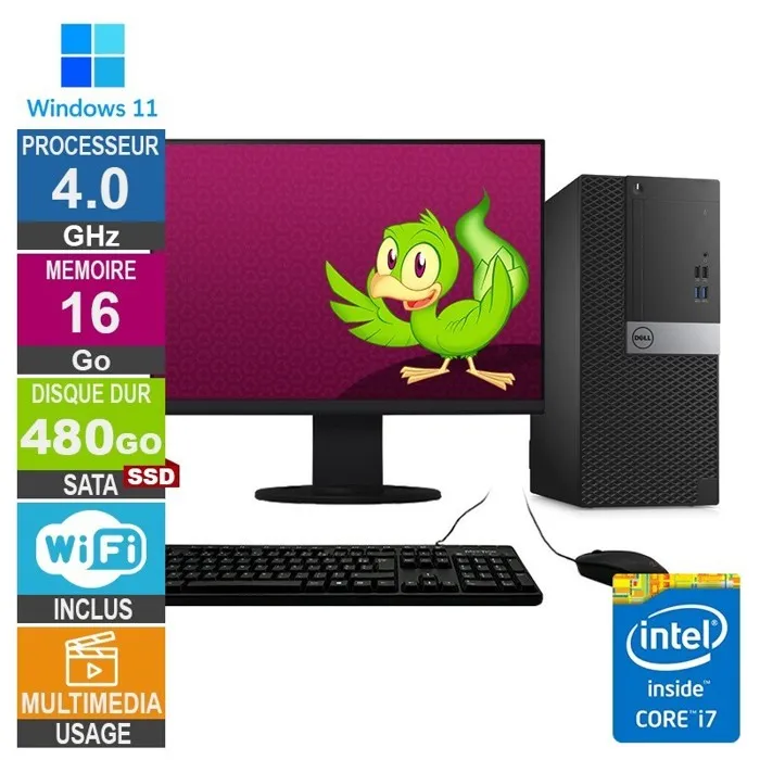Dell Optiplex 7040 MT i7-6700 4GHz 16Go/480Go SSD Wifi W11 + Ecran 20 Reconditionné Dell reconditionné disponible sur Cdiscount Seconde Vie | Dero