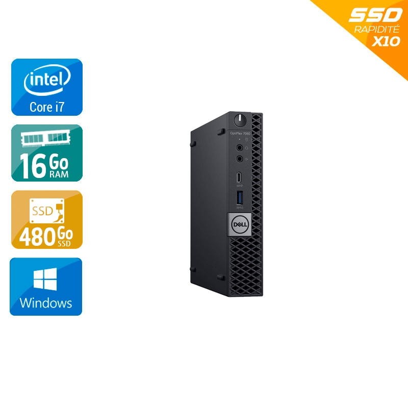 Dell Optiplex 7060 Tiny i7 Gen 8 - 16Go RAM 480Go SSD Windows 10 État correctOccasion certifiée reconditionnée Bon état reconditionné disponible sur Kiatoo