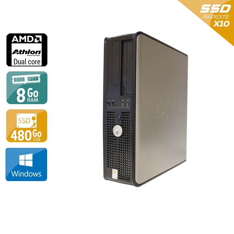 Dell Optiplex 740 Desktop AMD Athlon Dual Core - 8Go RAM 480Go SSD Windows 10 Bon étatOccasion certifiée reconditionnée Bon état reconditionné disponible sur Kiatoo