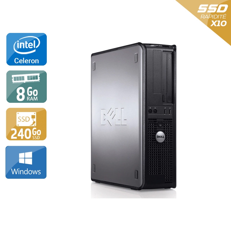 Dell Optiplex 780 Desktop Celeron Dual Core - 8Go RAM 240Go SSD Windows 10 Bon étatOccasion certifiée reconditionnée Bon état reconditionné disponible sur Kiatoo