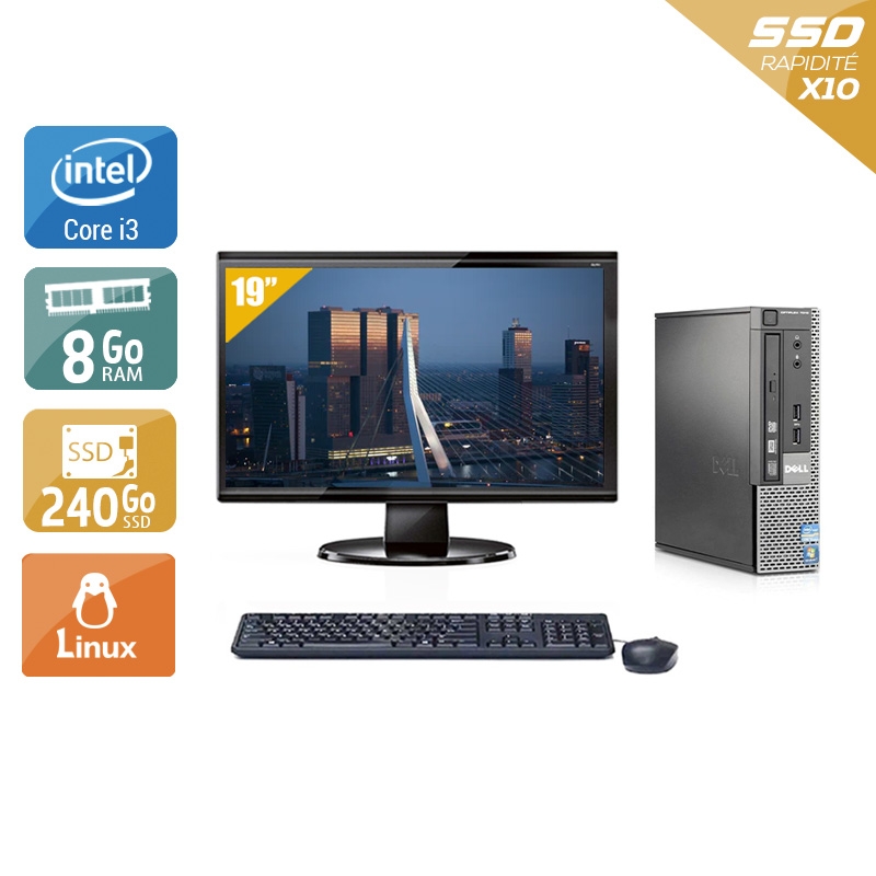 Dell Optiplex 790 USDT i3 + Écran - 19'' 8Go RAM 240Go SSD Linux Bon étatOccasion certifiée reconditionnée Bon état reconditionné disponible sur Kiatoo | Dero