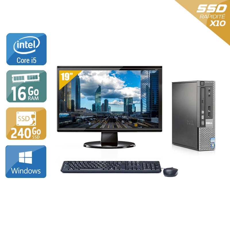 Dell Optiplex 790 USDT i5 + Écran - 19'' 16Go RAM 240Go SSD Windows 10 Très bon étatOccasion certifiée reconditionnée Bon état reconditionné disponible sur Kiatoo